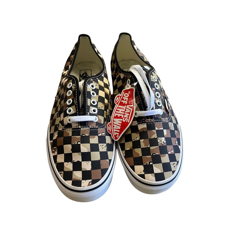 Vans Authentic Desert Camo Checkerboard Tan Brown Black Sneakers Low Top